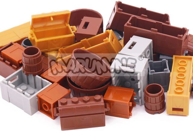 Marumine MOC Bricks City Zubehör, Korb Brot Obst Lebensmittelfass Behälter Pirat Schatzkiste, Piraten - Bild 1