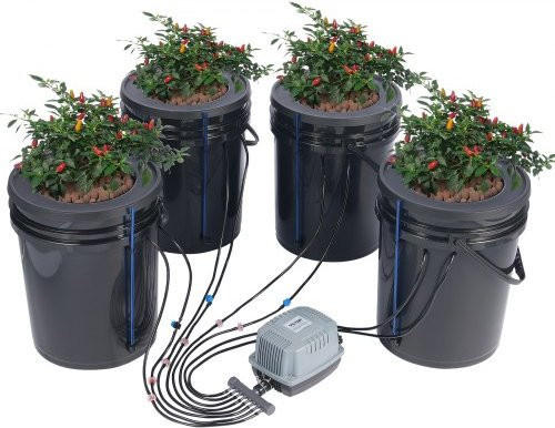 VEVOR DWC Hydroponics Grow System mit Top-Drip-Kit, Deep Water Culture Anbausystem mit 4 Eimern à 5 Gallonen, Luftpumpe, Luftsteinen und Wasserstandsanzeige für Blattgemüse - Bild 1