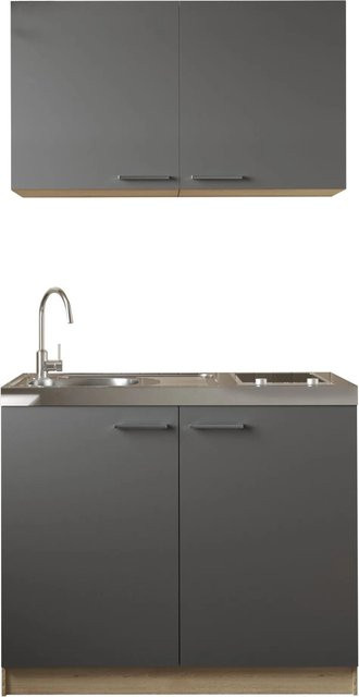 Respekta Küchenmöbel-Set Merle 6 in Grau und Eiche Sägerau mit 100 cm Breite und Soft-Close-Türen - Bild 2