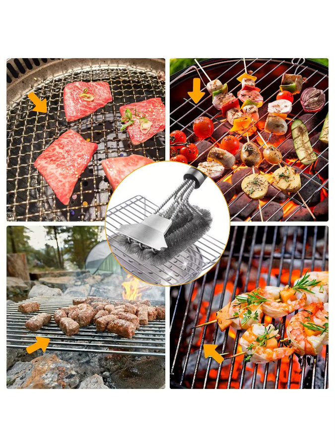 YOCITY 3-teiliges Edelstahl-Grillreinigungsset mit Schaber in Silber und Schwarz - Bild 6