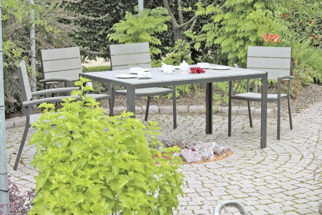 GARDEN PLEASURE Sitzgruppe Olivia 5-tlg. aus Aluminium in Grau mit Tisch und 4 Stapelstühlen - Bild 4