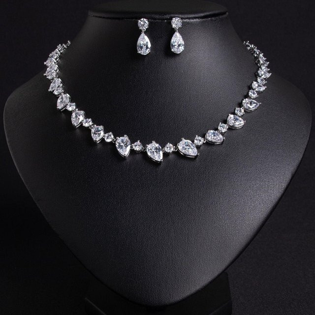 YIRAN Schmuck-Set, Halskette und Ohrring, Kupfer, Schwarz, Zirkonia, Damen - Bild 1