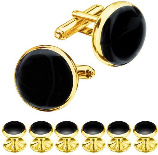 mingchuang Manschettenknöpfe und Ohrstecker Set, Kupfer, goldgelb, Herren - Bild 1