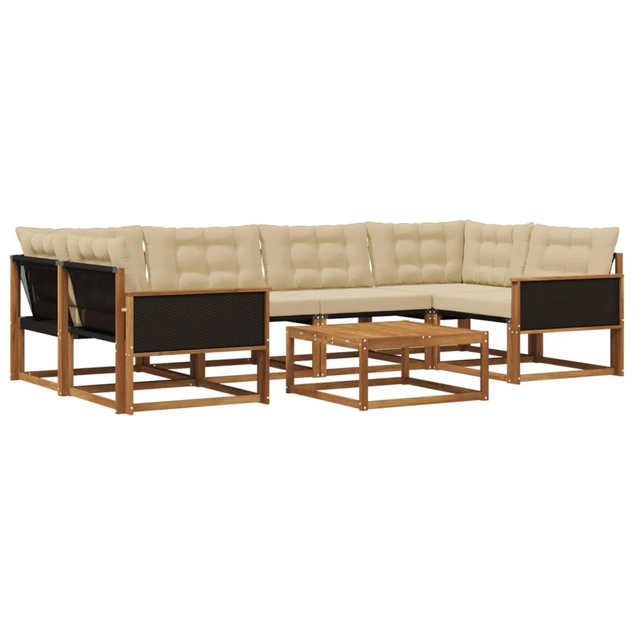 vidaXL Outdoor-Sofagarnitur L-Form aus massivem Akazienholz mit 7 Textilene-Kissen in Natur-Beige - Bild 2