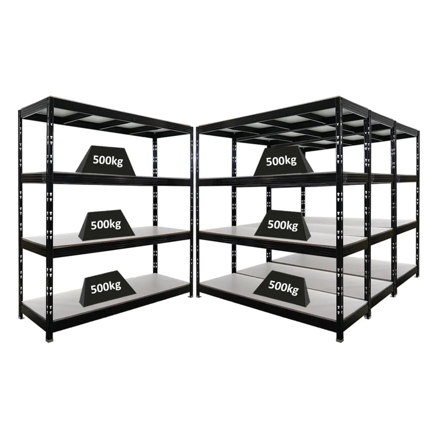 PROREGAL Rhino Profi Schwerlastregal Set aus 4 Einheiten, Schwarz, B/T/H: 200 x 60 x 200 cm, mit 4 Melamin-Ebenen und 500 kg Fachlast - Bild 2