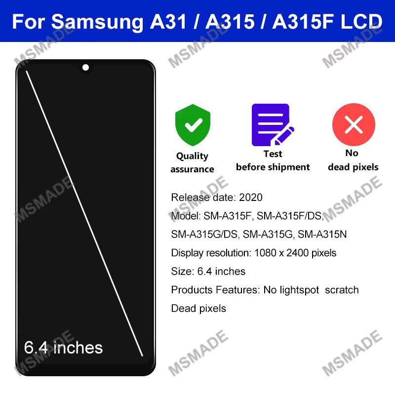 Samsung Galaxy A315 OLED Display mit Touchscreen Digitizer in Schwarz für SM-A315F und SM-A315F/DS Ersatzteil - Bild 2