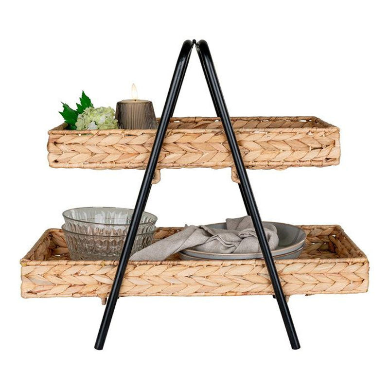 House Nordic Dekorationstablett aus Wasserhyazinthe, Metall und Holz in Schwarz und Braun, B/T/H: 42 x 23 x 43,5 cm - Bild 3