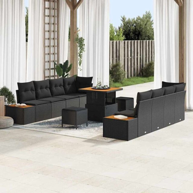 vidaXL Garten-Sofa-Set aus Poly-Rattan mit 11-teiligem Kissen-Set in Schwarz - Bild 1