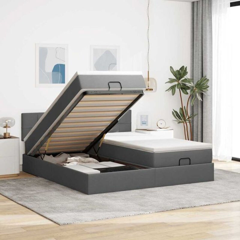 vidaxl Ottoman Polsterbett mit Matratze und LED-Beleuchtung in Dunkelgrau, B/T/H: 180 x 200 x 88 cm - Bild 1