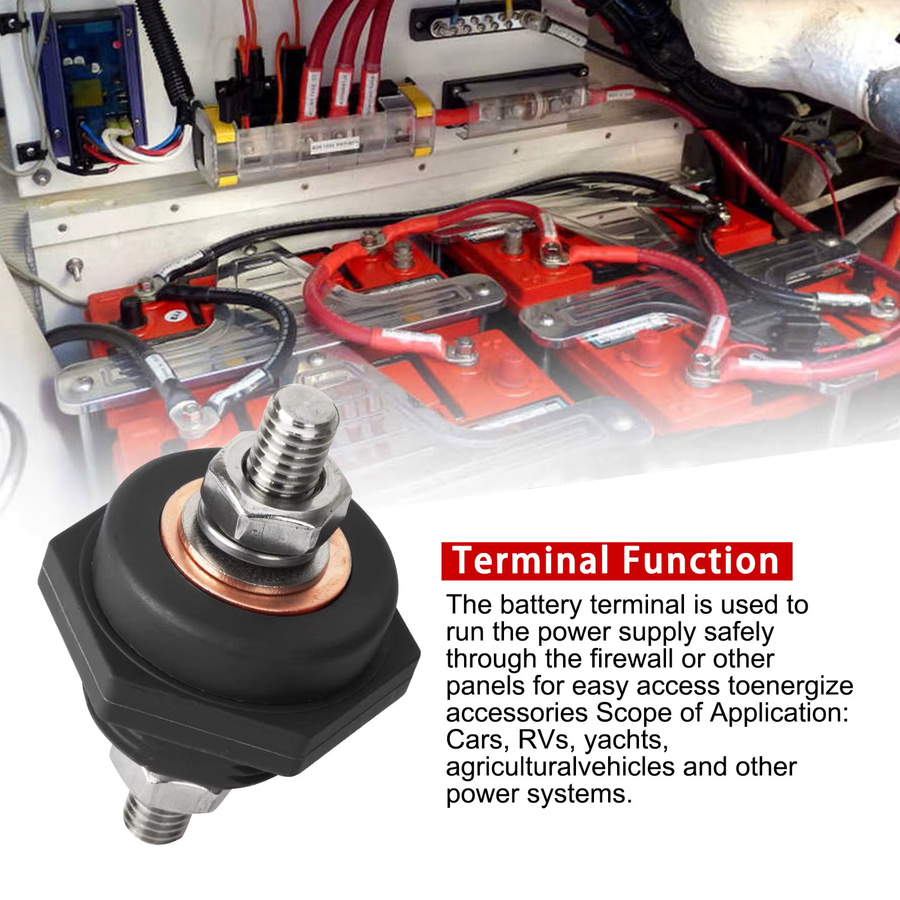 MINESPEED Batterie Stromanschluss Set mit 3/8 Zoll Bolzen, 300 A, 48 V DC, Messing Ersatzklemmen in Gold und Rot für Auto, Camping, RV, LKW und Boot - Bild 3