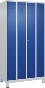 C+P Spind Classic PLUS Garderobenschrank mit 4 Abteilen, Füße, Zylinderschloss und 3 Garderobenhaken, Farbe: Lichtgrau/Enzianblau, H x B x T: 195 x 100 x 50 cm - Bild 1