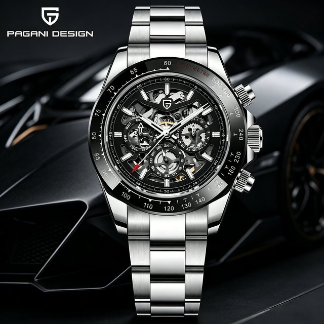 PAGANI DESIGN Armbanduhr Automatik, Edelstahl, Schwarz, Herren - Bild 1
