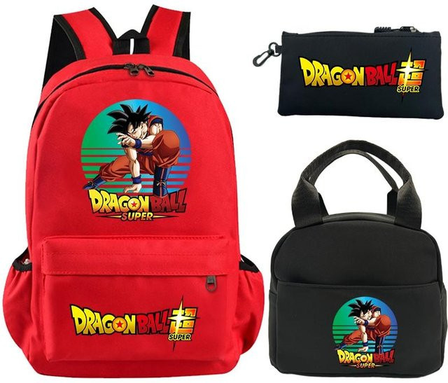 3-teiliges Schulranzen-Set mit Dragon Ball Print bestehend aus Rucksack, Brotdose und Federmäppchen in Rot von CRAZY FLY HS1 - Bild 1