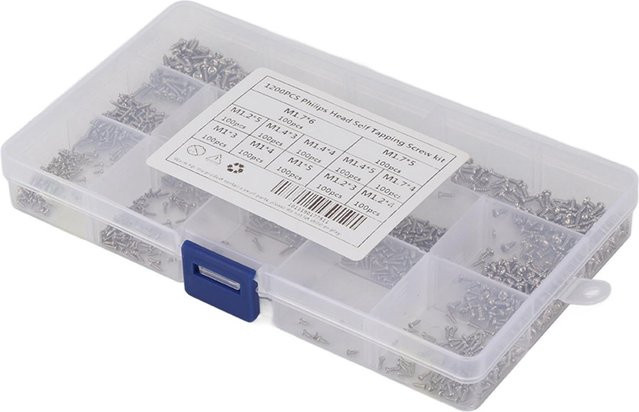 TOMTOP JMS 1200 Stück selbstschneidende Kreuzschrauben mit Rundkopf aus Kohlenstoffstahl in Silber und Schwarz, Größen M1, M1.2, M1.4 - Bild 1