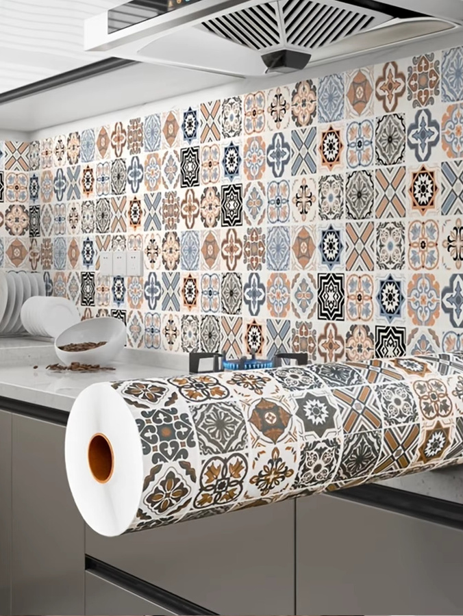 Wokhome Selbstklebender PVC-Küchenwandaufkleber in geometrischem Design, wasserdicht und ölbeständig, Multicolour, Breite: 80 cm - Bild 4