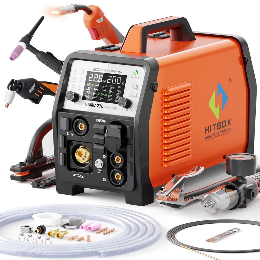 HITBOX HBMC270 6-in-1 Multiprozess-Schweißgerät mit MIG, TIG, MMA, Plasmaschneiden und Punktschweißen, tragbares Inverter-Schweißgerät für Aluminium, 220V - Bild 7