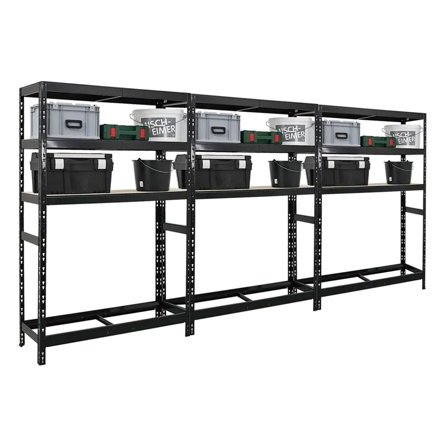 PROREGAL Reifenregal Tiger Set aus 3 Stück, Schwarz, H x B x T: 180 x 120 x 40 cm, mit 3 verstellbaren Fachböden aus Metall für Garage und Werkstatt - Bild 2