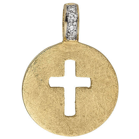 Colfem Anhänger Kreuz, 585 Gelbgold, eismatt, 4 Diamanten - Bild 1