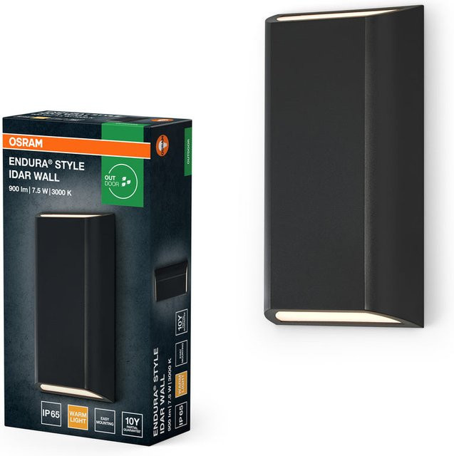 Osram Endura Style Idar Wand Außenleuchte in Dunkelgrau mit LED, 7,5W, 340lm, warmweißes Licht, 3.000K, IP65 Schutzklasse - Bild 1