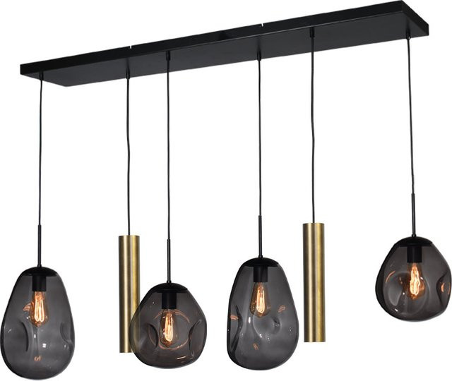 Masterlight Lava 4/2 Pendelleuchte 6-flammig in Messing Antik mit rauchgrauem Glas - Bild 1