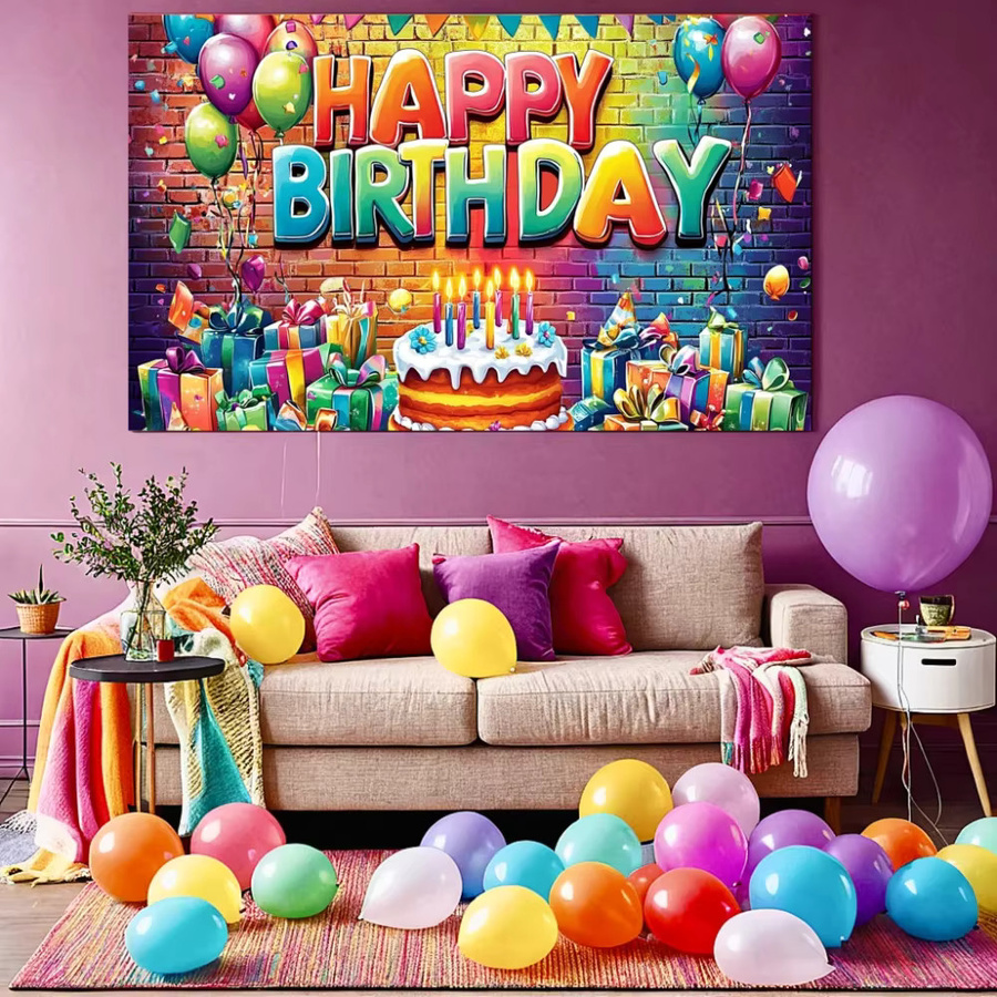 VIKAMA Happy Birthday Poster Banner als bunte Geburtstagsdekoration für Kinder und Babys, Wandposter aus Papier, B/H: 70 x 70 cm - Bild 2