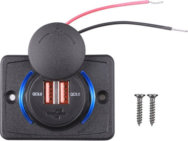 Kebidumei USB Ladegerät mit QC3.0 und PD Typ C Port für DC 12V 24V, Schwarz, LED Licht, Oberflächenmontage Adapter Panel - Bild 1