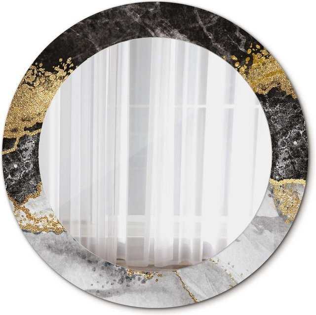Tulup Runder Spiegel mit Marmor-Loft-Design in Weiß, Gold und Schwarz, Durchmesser: 60 cm - Bild 1