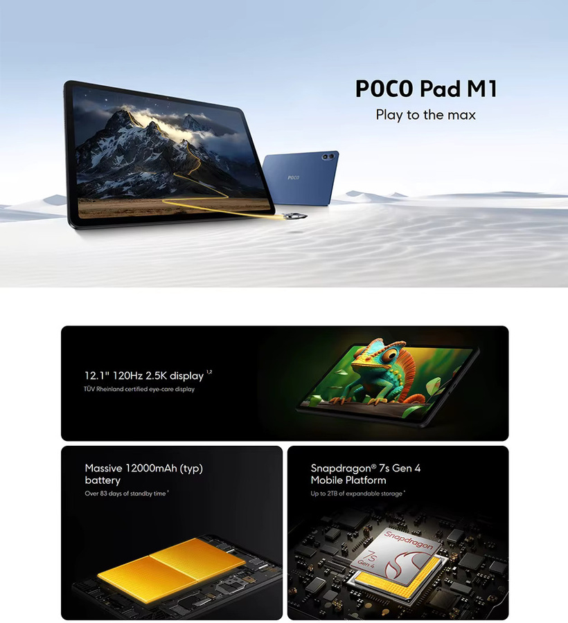 Xiaomi POCO Pad M1 Tablet in Blau mit 8 GB RAM, 256 GB Speicher, 12,1 Zoll 2,5K Display, 120Hz und Snapdragon 7s Gen 1 Prozessor - Bild 2