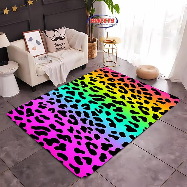AISILK MOON Bunter Teppich mit Leopardenmuster in Multicolour, Rutschfest und Maschinengewebt, B/T: 80 x 120 cm - Bild 1