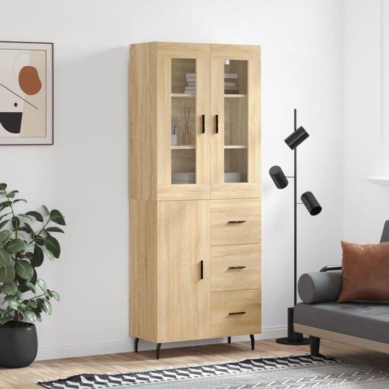 Vidaxl Vitrinenschrank Modern in Sonoma-Eiche aus Holzwerkstoff und Metall, B: 34 cm, T: 69,5 cm, H: 180 cm - Bild 1