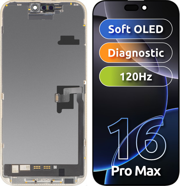 MP Touchscreen-Display für Apple iPhone 16 Pro Max, OLED FHD 120Hz Soft-Version mit Rahmen, Schwarz - Bild 1