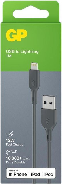 GP USB-Ladekabel USB 2.0 mit USB-A und Apple Lightning Stecker, Grau, 1,00 m - Bild 2