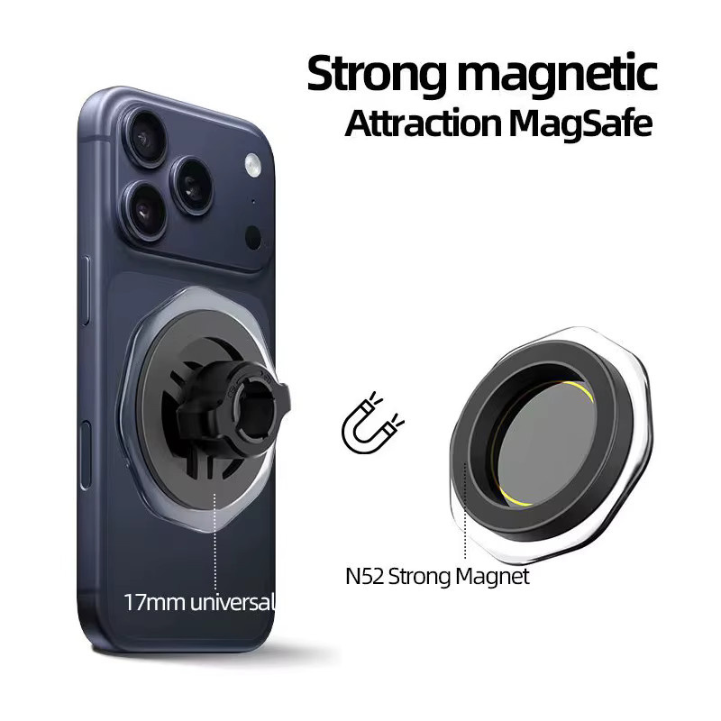 Untoom Universelle Magnetische Auto-Handyhalterung mit MagSafe und 17mm Kugelkopf-Basis in Schwarz und Gelb - Bild 3