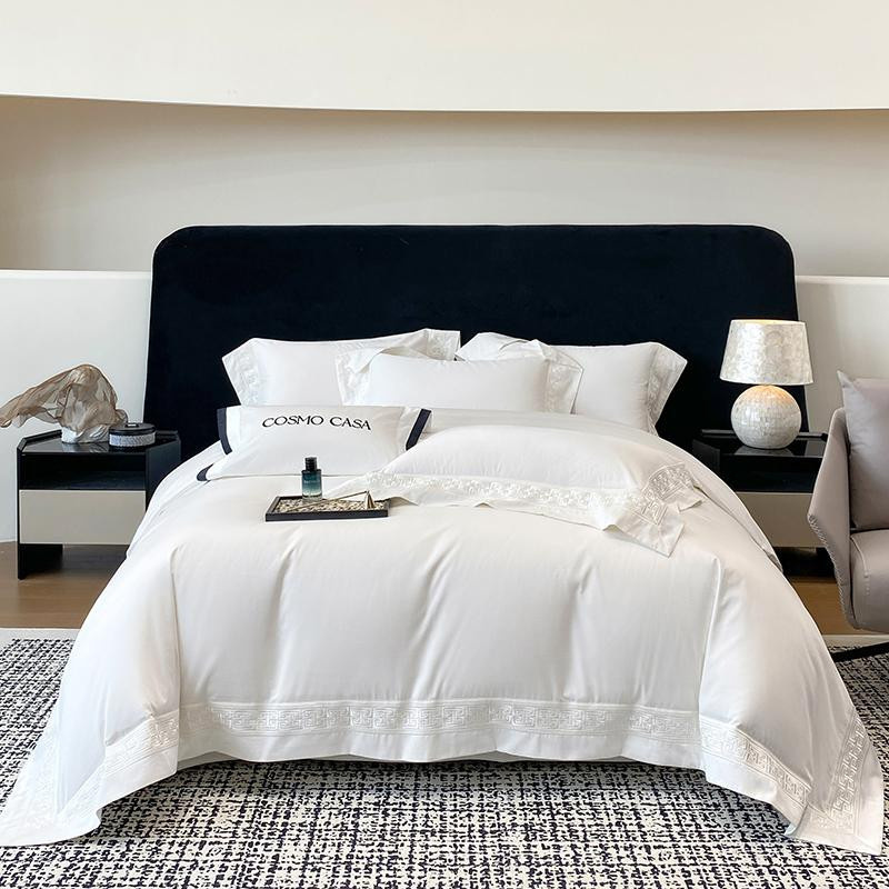 Bin Chi Textiles Bettwäsche Set aus 100% ägyptischer Baumwolle mit Stickerei in Weiß, 4-teilig, B/H: 220 x 240 cm - Bild 2