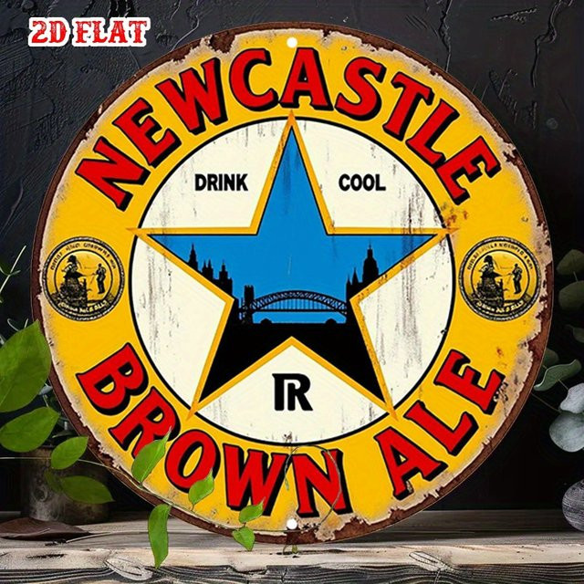 Newcastle Brown Ale Vintage Metallblechschild von Potdemiel, rundes Aluminium-Wandkunst-Schild in Multicolour, Durchmesser: 19,99 cm - Bild 1