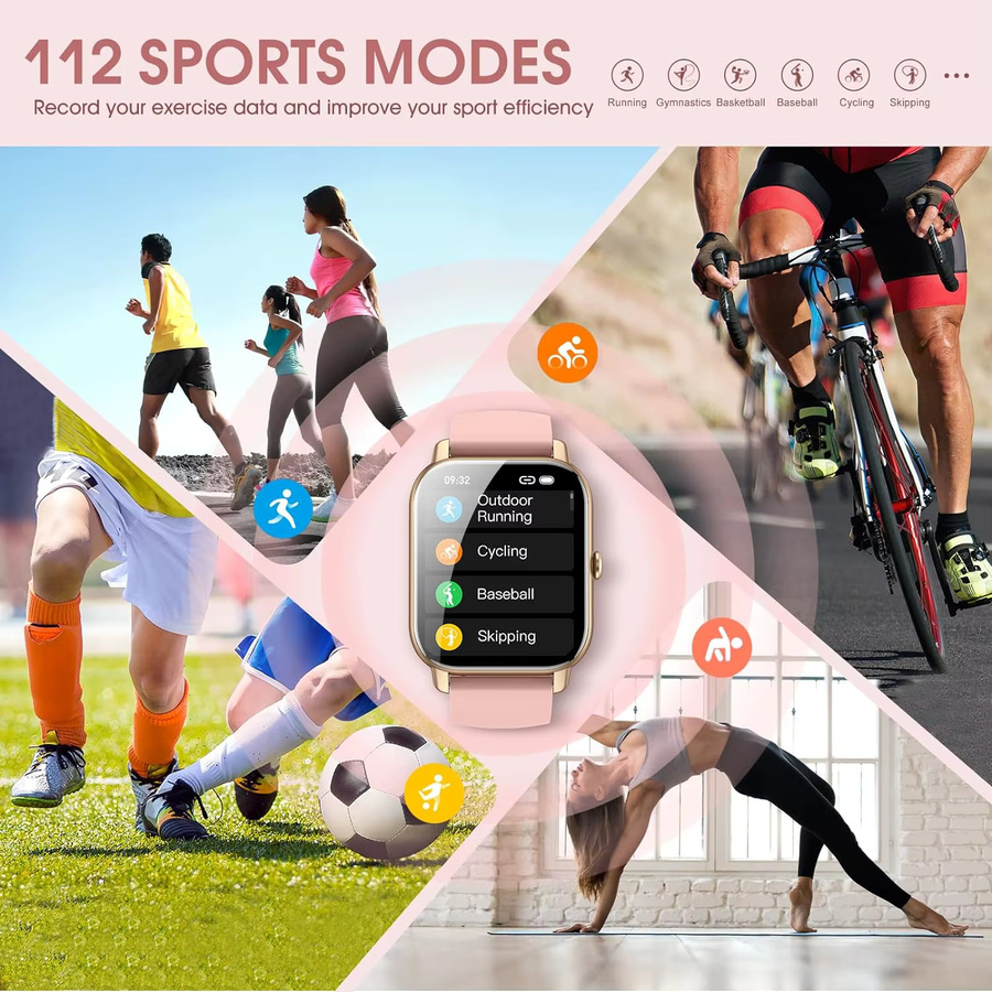 P66 Smartwatch in Weiß mit 1,85 Zoll Display, 100+ Sportmodi und IP68 Wasserdichtigkeit, Fitnessaktivitäts-Tracker für iOS und Android - Bild 5