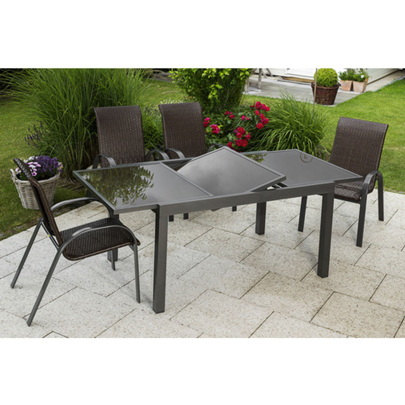 Merxx Gartenmöbelset Varese 5-teilig aus Aluminium und Kunststoff in Braun mit ausziehbarem Tisch - Bild 3