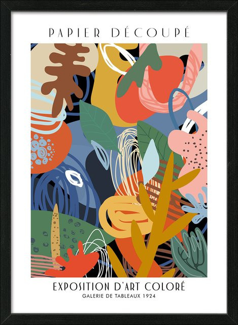 Gerahmtes Bild EXHIBITION I von Kare Design in Weiß und Multicolour, modernes abstraktes Grafik-Poster auf Papier mit Glas und Holzrahmen, B/H: 55 x 75 cm - Bild 1