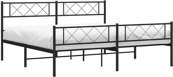 vidaXL Bettgestell aus Metall mit Kopfteil und Fußteil in Schwarz, B/T: 193 x 203 cm
