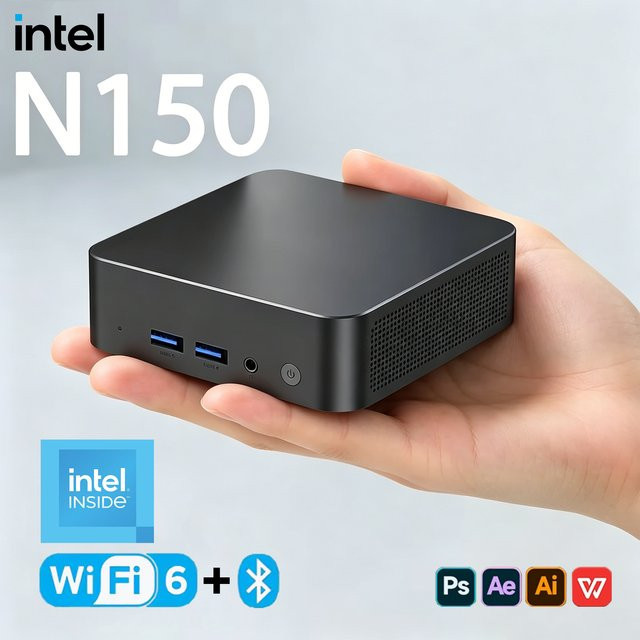 Mini PC Intel N150 mit Windows 11 Pro, 16GB RAM, 1TB SSD, Schwarz, Wifi 6 und Bluetooth 5.2 - Bild 1