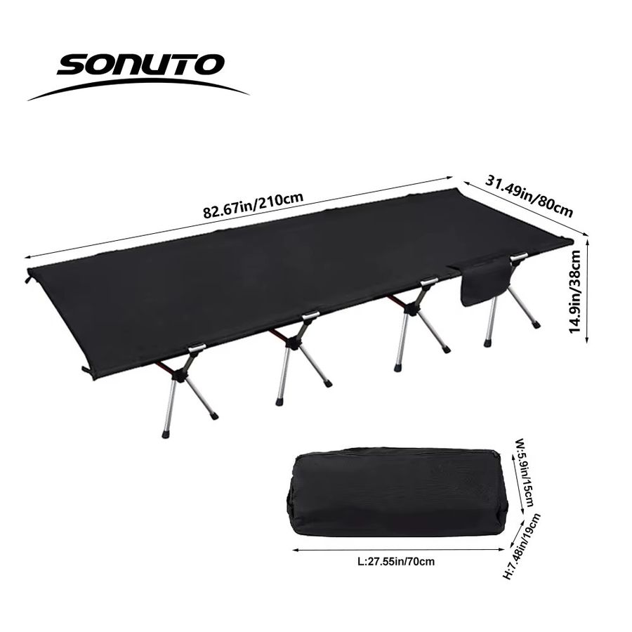 Sonuto Campingbett aus Aluminiumlegierung, Armeegrün, B/T/H: 210 x 80 x 30 cm - Bild 6