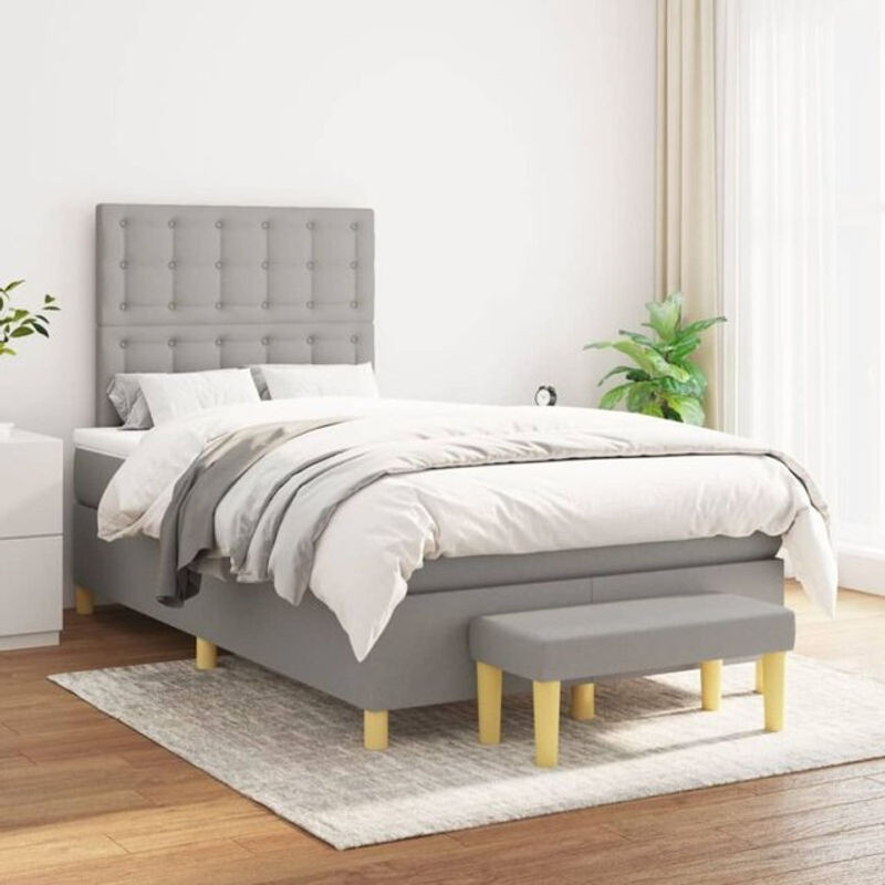 vidaxl Boxspringbett mit Matratze in Grau aus Stoff, B/T/H: 200 x 120 x 118 cm - Bild 1