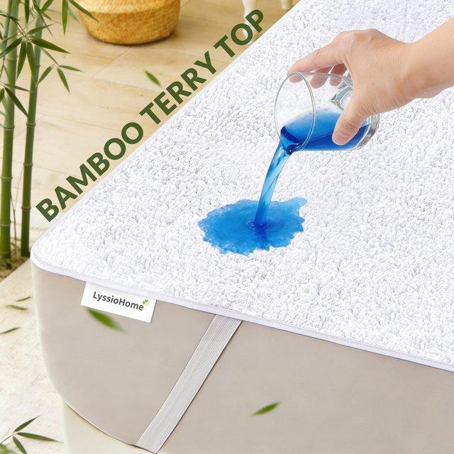 Wasserdichter Matratzenschoner aus Bambusfaser von LyssioHome in Weiß, atmungsaktives Spannbettlaken aus weichem Frottee mit elastischen Eckenbändern, B/T: 90 x 190 cm - Bild 1