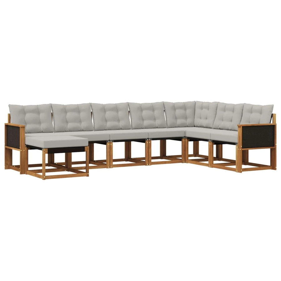 vidaXL Outdoor-Sofagarnitur L-Form aus Massivholz Akazie mit 8 Kissen in Natur und Hellgrau - Bild 2