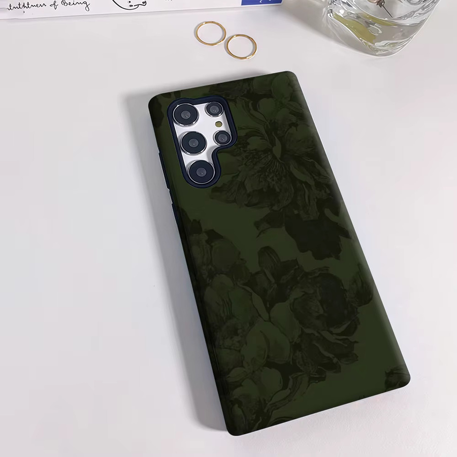 Dunkelgrüne Blumen-Handyhülle mit glänzender doppellagiger Rückseite für Samsung Galaxy S25 Ultra, S24 und S23 Ultra Plus - Bild 2