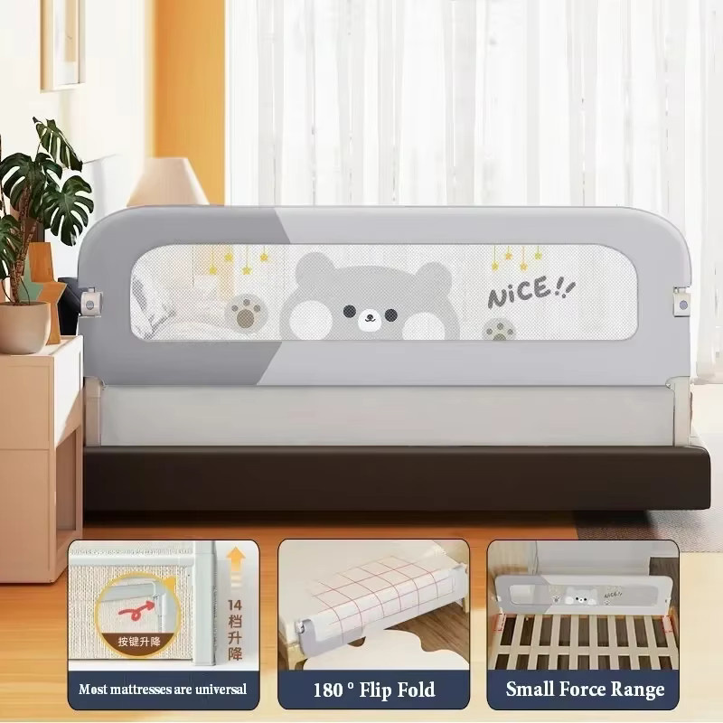 Zusammenklappbare Babyschiene als Sicherheitsgeländer für das Bett in Grau mit Mesh-Textil - Bild 3