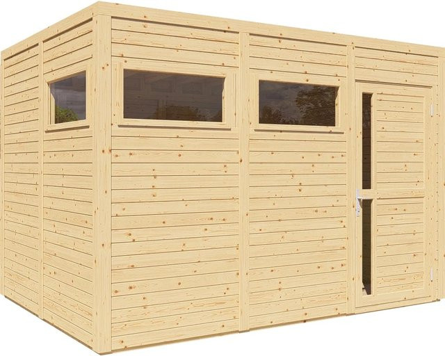 Bertilo Holz-Gartenhaus Cubus 3 Natur aus Massivholz mit Sicherheitsglas und Zylinderschloss, Farbe: Braun, B: 337 cm, T: 234 cm - Bild 1