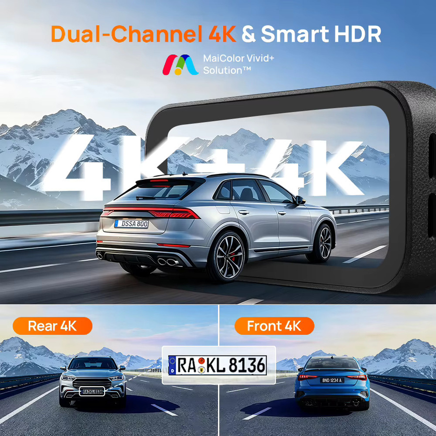 70mai Dashcam A900 Dual 4K UHD mit HDR, Wi-Fi 6, GPS und 4G LTE Cloud, Schwarz - Bild 3
