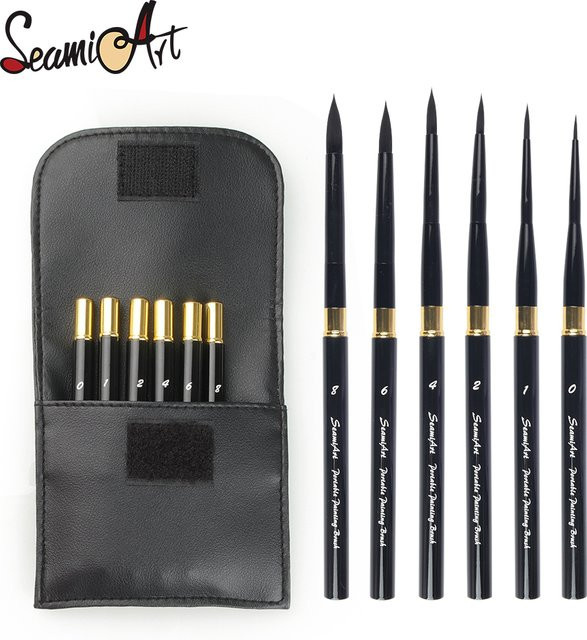 SeamiArt Set aus 6 Pinselhaltern mit tragbarer PU-Pinseltasche in Schwarz für Aquarell-Tagebuch und Kunstbedarf - Bild 1