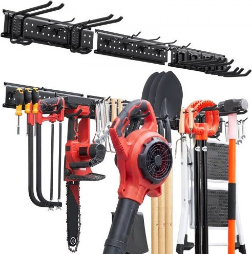 VEVOR Wandmontage Werkzeugorganizer für die Garage in Schwarz mit 3 Schienen und 12 verstellbaren Haken, Belastbarkeit bis 272 kg, Breite: 125,73 cm - Bild 1